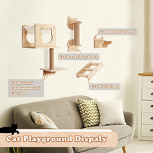 Cat Wall Furniture Shelves and Perches, 6 PCS Wall Mounted Cat Climber Set Cat Furnitures - Natural Wood Cat Shelf with Cat House, Cat Hammock, Cat Shelves, Climbing Steps, Cat Scratching Post