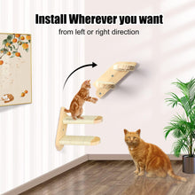 Cat Wall Steps Shelves Cat Climbing Shelf Reversible Wall Mounted, Wooden Four Step Cat Stairway with Scratching Sisal Rope for Cats Perch Platform Supplies Large Cats Scratching Post Activity Tree