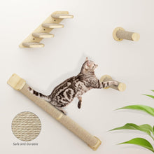 7PCS Wall Mounted Cat Climbing Shelves, Wooden Cat Wall Furniture, Cat Climbing Tree with 3 Scratching Posts/4 Steps Cat Stairway/Hammock/Cat Bed, Cat Tree Wall Mounted with 4 Platforms