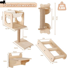 Cat Wall Furniture Shelves and Perches, 6 PCS Wall Mounted Cat Climber Set Cat Furnitures - Natural Wood Cat Shelf with Cat House, Cat Hammock, Cat Shelves, Climbing Steps, Cat Scratching Post