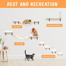 Wall-Mounted Cat Climber Set with Climbing Shelves, Perches, Bridge,Hammock,Scratching Board & Ball - 7 Pcs Wood Indoor Cat Furniture for Kittens Play (Dark Grey)