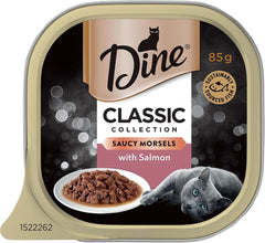 DINE Classic Collection Adult Wet Cat Food Saucy Morsels with Salmon 7 X 85G, 6 Pack (42 Trays)