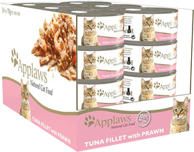 Applaws Tuna and Prawn Natural Wet Cat Food - 70 G Tins, Complementary Food for Adult Cats, Pack of 24