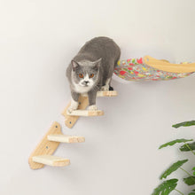 Cat Wall Steps Shelves Cat Climbing Shelf Reversible Wall Mounted, Wooden Four Step Cat Stairway with Scratching Sisal Rope for Cats Perch Platform Supplies Large Cats Scratching Post Activity Tree