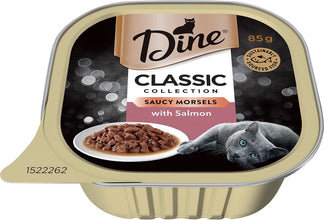 DINE Classic Collection Adult Wet Cat Food Saucy Morsels with Salmon 85G Trays, 14 Pack