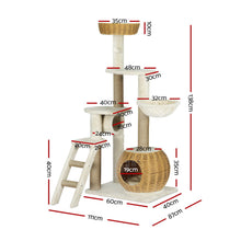 Kitty Kingdom  Cat Tree 138cm Tower Scratching Post Scratcher Wood Bed Condo House Rattan Ladder