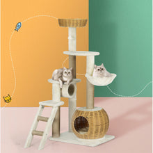 Kitty Kingdom  Cat Tree 138cm Tower Scratching Post Scratcher Wood Bed Condo House Rattan Ladder