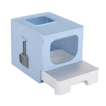 Kitty Kingdom  Cat Litter Box Large Tray Kitty Toilet Enclosed Hooded Foldable Scoop Blue