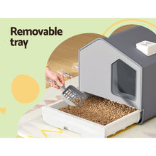 Kitty Kingdom  Cat Litter Box Large Tray Kitty Toilet Fully Enclosed House Hooded Scoop Mat Grey