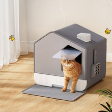 Kitty Kingdom  Cat Litter Box Large Tray Kitty Toilet Fully Enclosed House Hooded Scoop Mat Grey