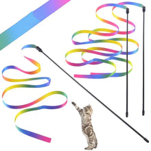 Cute Rainbow Strips Cat Teaser Wand