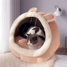 Pink Half-Enclosed Cat Bed - Soft Short Velvet Fabric with Sponge + PP Cotton Filling, S Size (28x28x30cm)