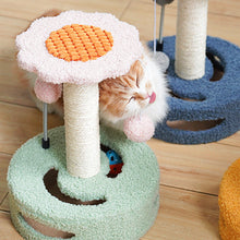 Blue-grey Interactive Cat Scratching Post with Playful Ball Toys, Flower Design - 35cm Height, 26cm Base