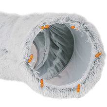 Grey Luxury Plush Cat Bed with Hidden Tunnel - Soft Round Pet Bed for Cats and Small Dogs