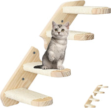 Cat Wall Steps Shelves Cat Climbing Shelf Reversible Wall Mounted, Wooden Four Step Cat Stairway with Scratching Sisal Rope for Cats Perch Platform Supplies Large Cats Scratching Post Activity Tree