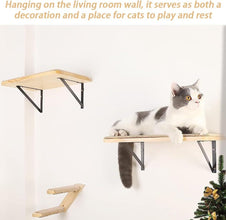 Cat Wall Mounted Shelf with Mat, Wooden Cat Perches, Cat Kitten Activity Climbing Steps for Lounging Climbing Playing Scratching Sleeping Perching