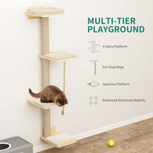 7PCS Wall Mounted Cat Climbing Shelves, Wooden Cat Wall Furniture, Cat Climbing Tree with 3 Scratching Posts/4 Steps Cat Stairway/Hammock/Cat Bed, Cat Tree Wall Mounted with 4 Platforms