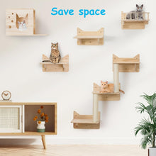 Pine Cat Wall Shelves, Set of 5 Cat Wall Furniture, Cat Scratching Post with 3 Steps, Cat Perch, Cat House and Cat Condo - Cat Shelves for Wall