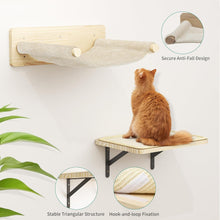 7PCS Wall Mounted Cat Climbing Shelves, Wooden Cat Wall Furniture, Cat Climbing Tree with 3 Scratching Posts/4 Steps Cat Stairway/Hammock/Cat Bed, Cat Tree Wall Mounted with 4 Platforms