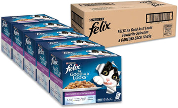 Felix As Good As It Looks, Adult Favourite Selection Wet Cat Food, 5 Cartons Each 12X85g